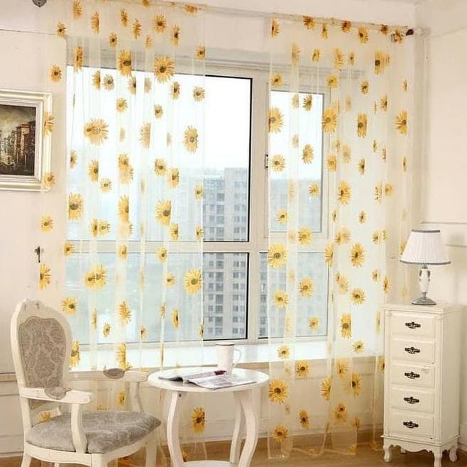 Tirai tipis gorden minimalis vitrase murah motif matahari tinggi 250cm