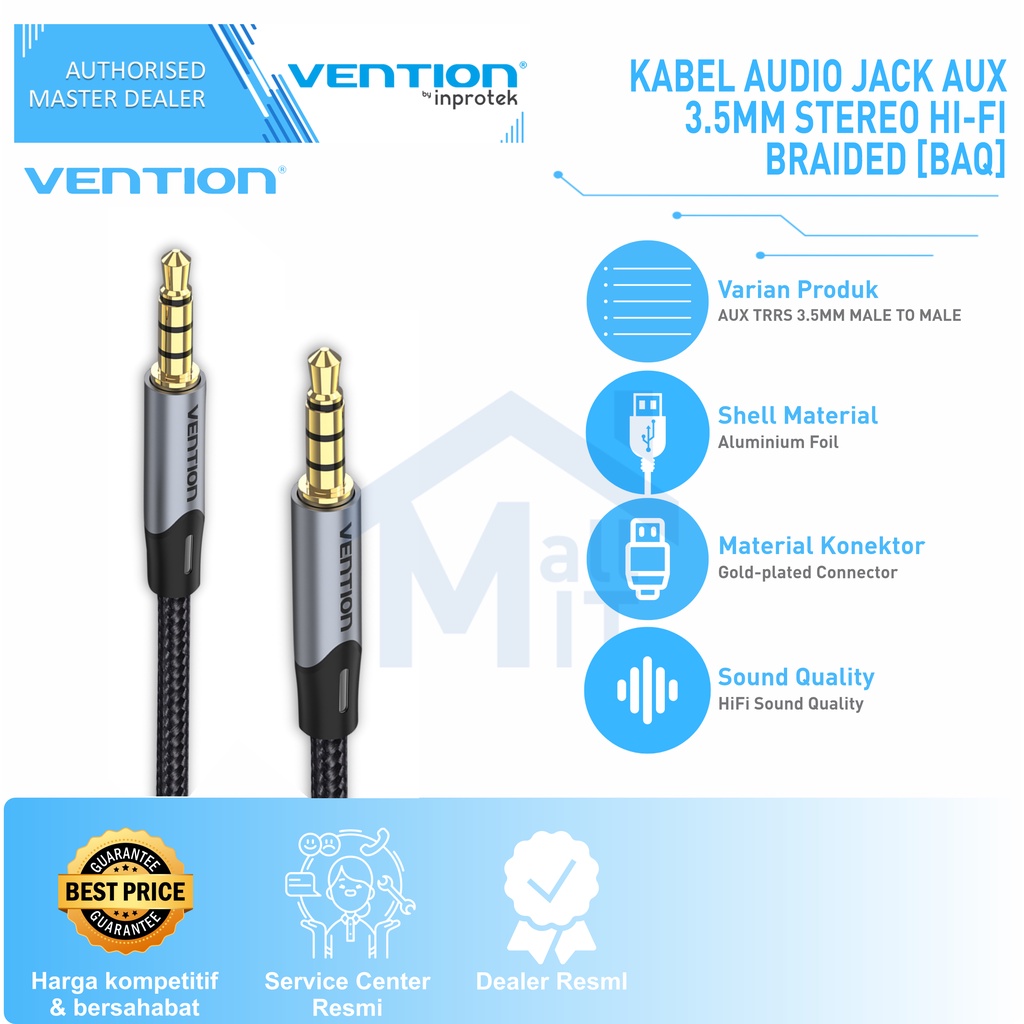 ( Bisa COD ) Vention Kabel Audio Jack Aux 3.5mm Stereo Hi-Fi Braided Headphone BAQ