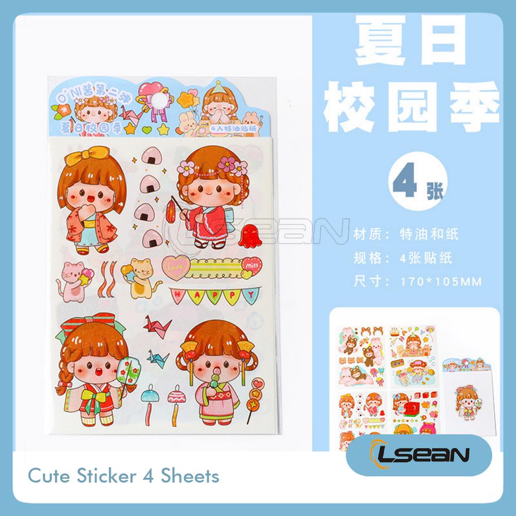 Sticker Sheet Isi 4 Lembar Stiker Korea PVC Motif Lucu Dekorasi Journal Botol Minum Waterproof