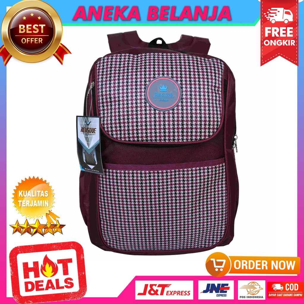 Ready Stock Tas Ransel Khusus Cewek Model Rexsove Merah Terbaru Trendy Tas Sekolah Multifungsi Bagus