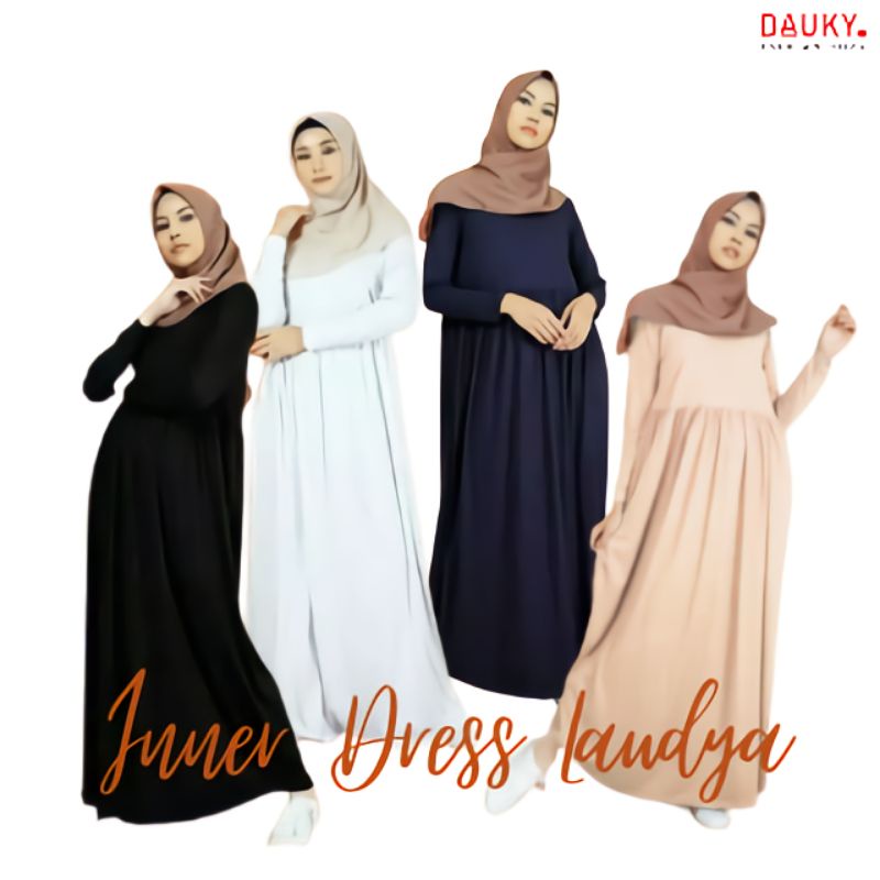 Inner dress wanita gamis dauky polos - inner laudya
