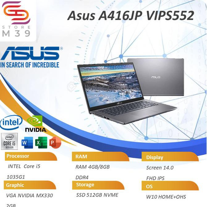 Laptop Asus A416Jp Vips552 I5 1035G1 Ram 4Gb/8Gb Ssd 512Gb Mx330 2Gb - 4 Gb