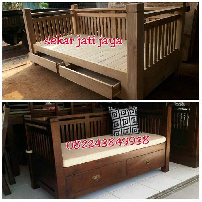 Kursi bangku bale bale risban jati jepara include matras dan bantal