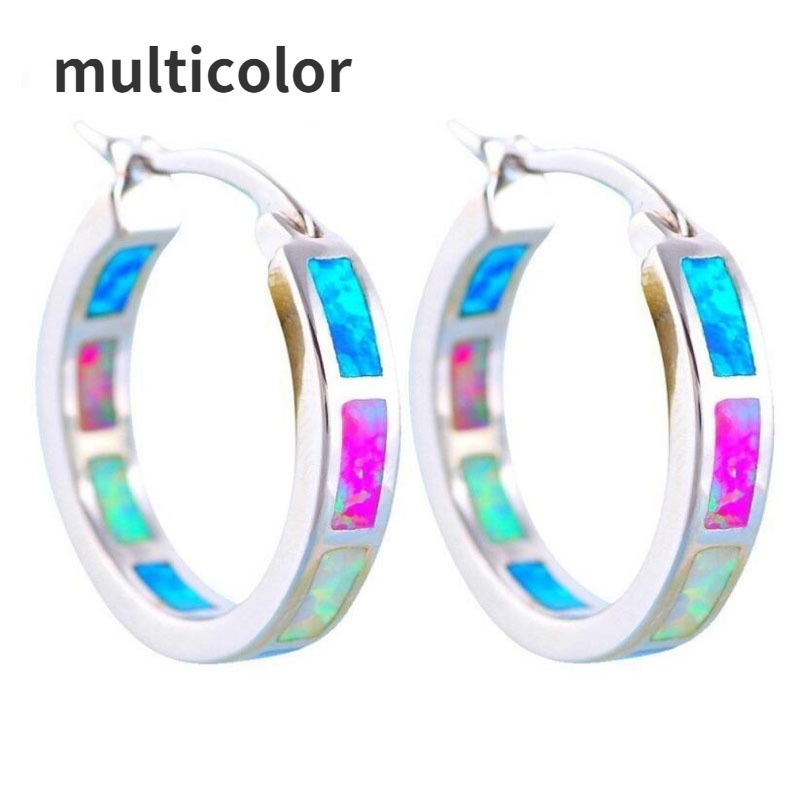 Anting Wanita Bahan Sterling Silver 925 Bentuk Bulat Aksen Opal Untuk Pesta Ulang Tahun