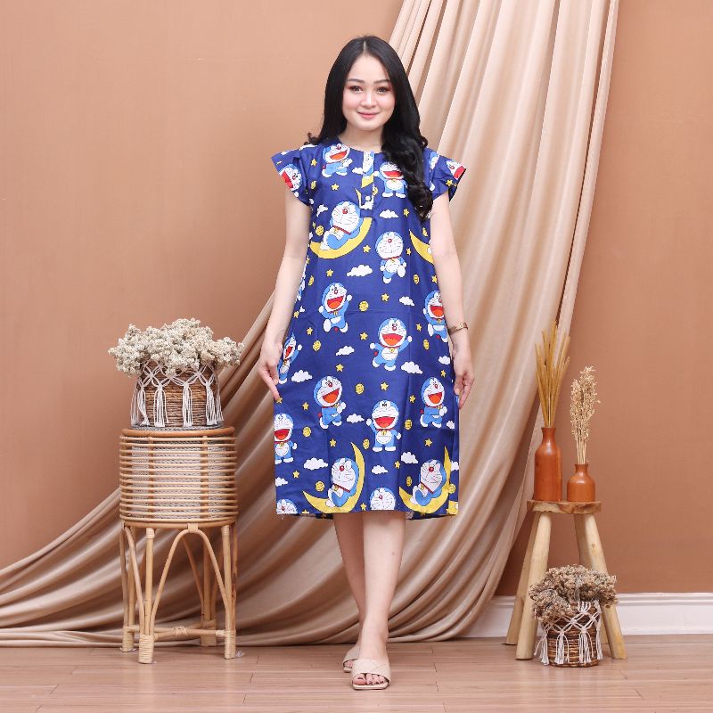 Daster Batik Lengan pendek - Motif Acak / Campur - Leher Kancing /Batik karakter busui-Dora bulan sabit