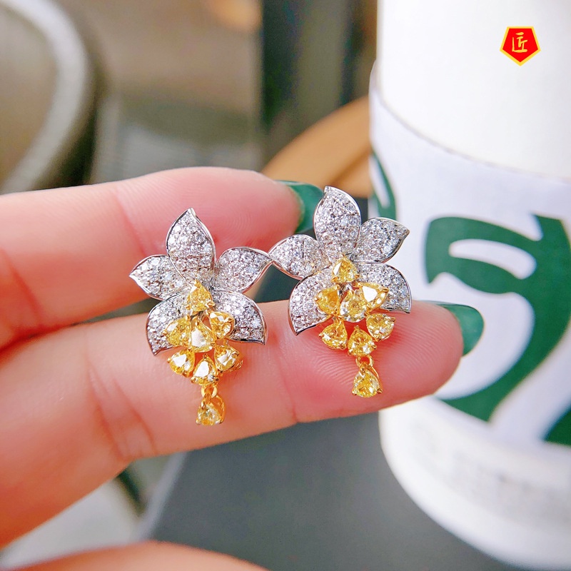 [Ready Stock]New Advanced Yellow Diamond Flower Stud Earrings