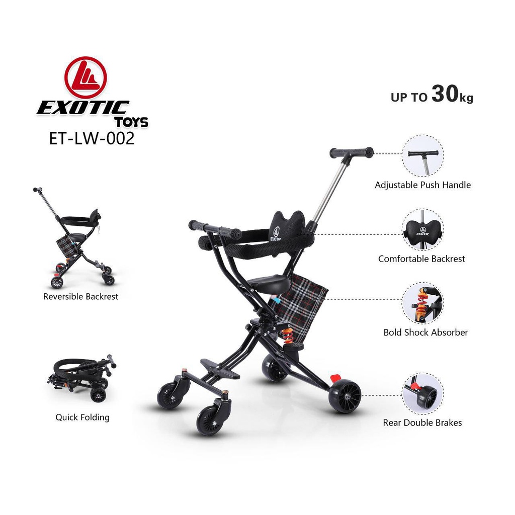STROLLER STROLLER SEPEDA EXOTIC BABY LW 002 RODA EMPAT DORONGAN ANAK SANDARAN EMPUK MIKROTRIKE EXOTI