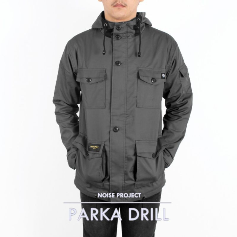 WOLV ORIGINAL JAKET PARKA DRILL Jaket pria jaket outdoor warna abu tua seri art PD01