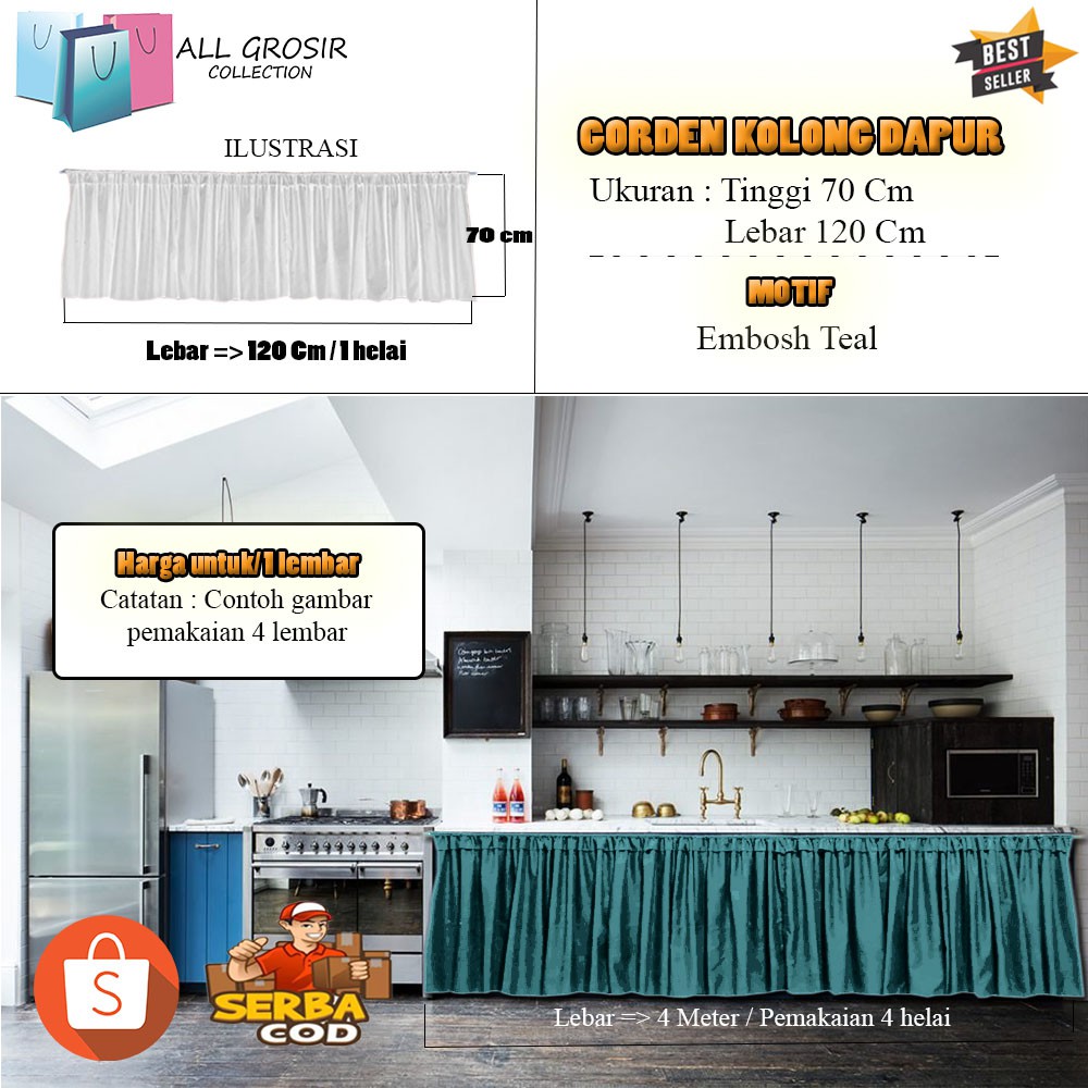 ( TERMURAH )Gorden kolong dapur / Gorden minimalis murah / Gorden embos murah / Gorden kolong murah-Teal
