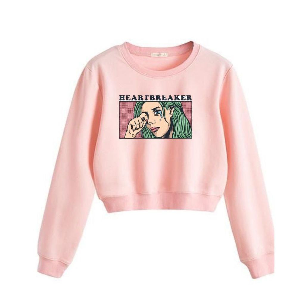 Clothing May - Sweater Crop Pink Gambar Unik Lucu Sweater Distro Croptop Atasan Krop Top Wanita Cewek Viral