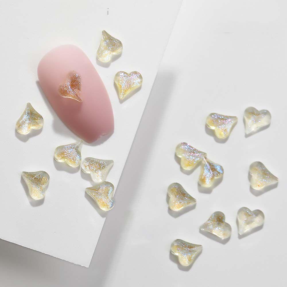 Mxbeauty Jantung Kuku Berlian Buatan DIY Glitter Warna Manicure Resin Persegi Panjang Kuku Bor Flatback 3D Nail Charms