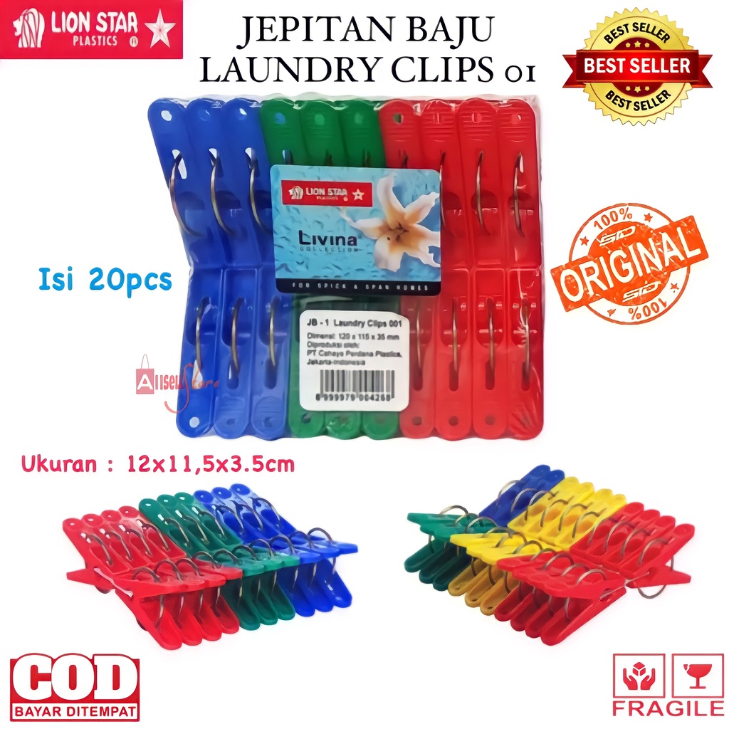 ( BISA COD ) PROMO LION STAR JEPITAN BAJU JEMURAN LAUNDRY CLIPS 01 ISI 20pcs / JEPITAN BAJU PLASTIK / JEPITAN BAJU JEMURAN PAKAIAN