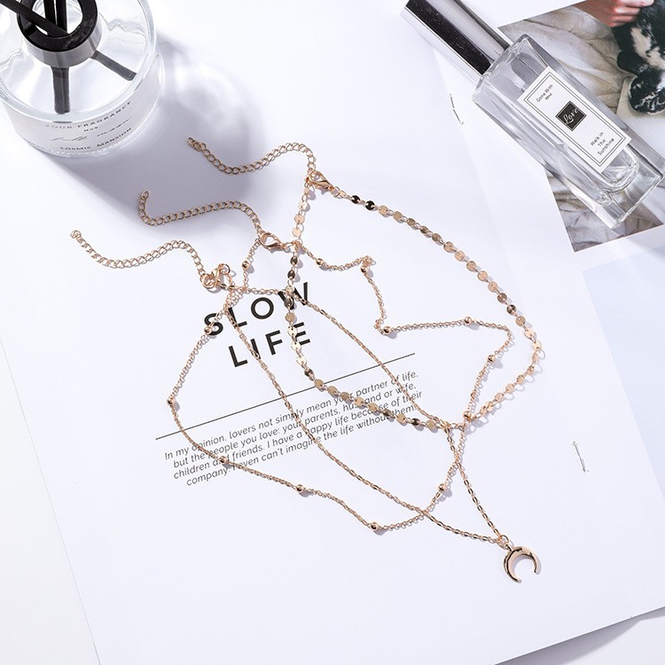 XiaoboACC 3Pcs/Set Kalung Rantai Klavikula Rantai Klavikula Korea Fashion Bulan