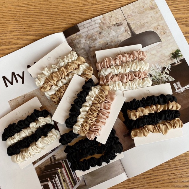 ELEGAN SCRUNCHIE MINI SILK SATIN SOFT SCRUNCHIES IKAT KARET RAMBUT KAIN LEMBUT PITA AKSESORIS KOREA RETRO HIGH END