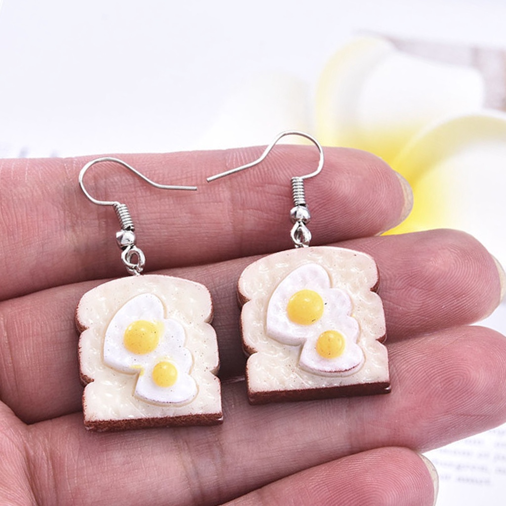 Hu Hu Hu Hu Hu Alat Bantu Pasang Kacamata♡ 1 Pasang Anting Kait Gantung Desain Roti Lucu Ringan Untuk Wanita