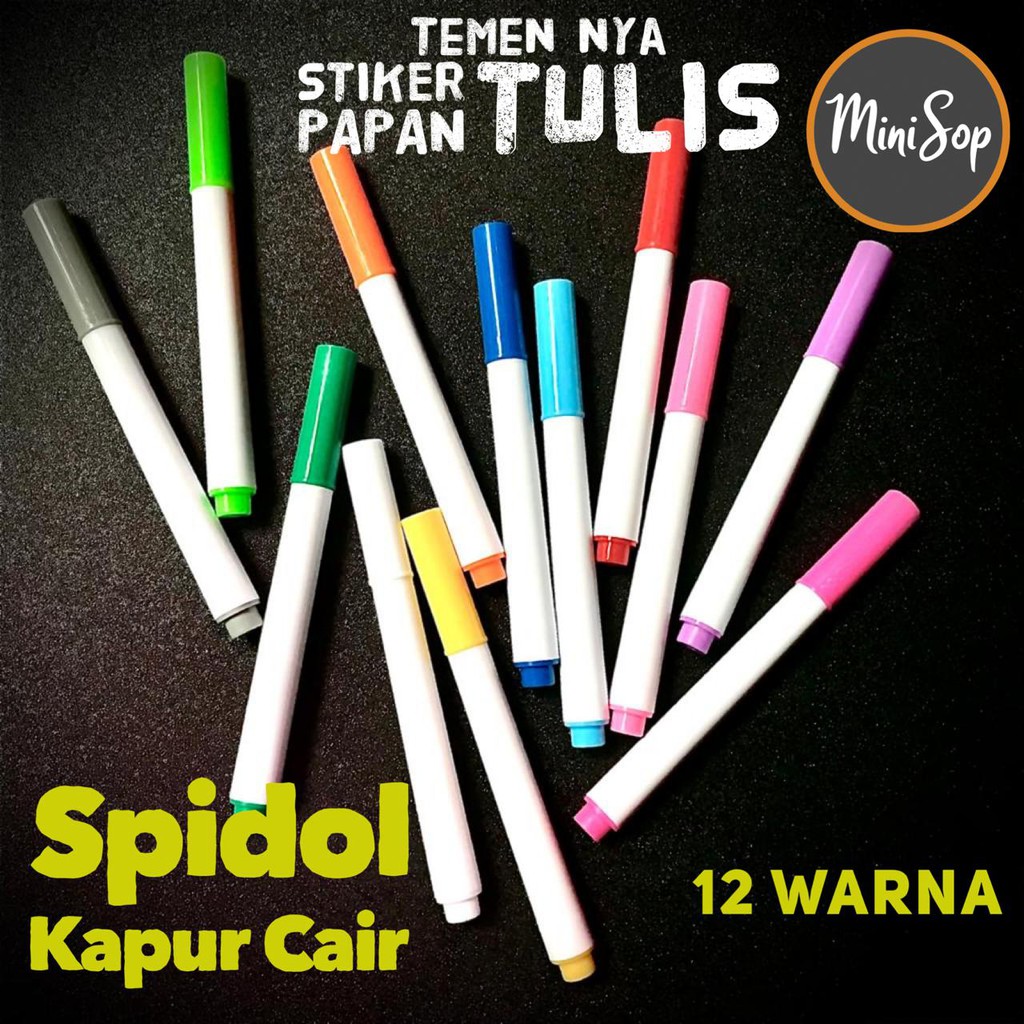 

SPIDOL KAPUR CAIR CHALK LIQUID WATER BASE 12 WARNA UNTUK STIKER PAPAN TULIS