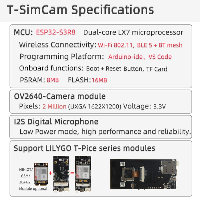 Btsg ESP32-S3 CAM Papan Pengembangan T-SIMCAM WIFI BT5.0 T-PCIE SIM Module