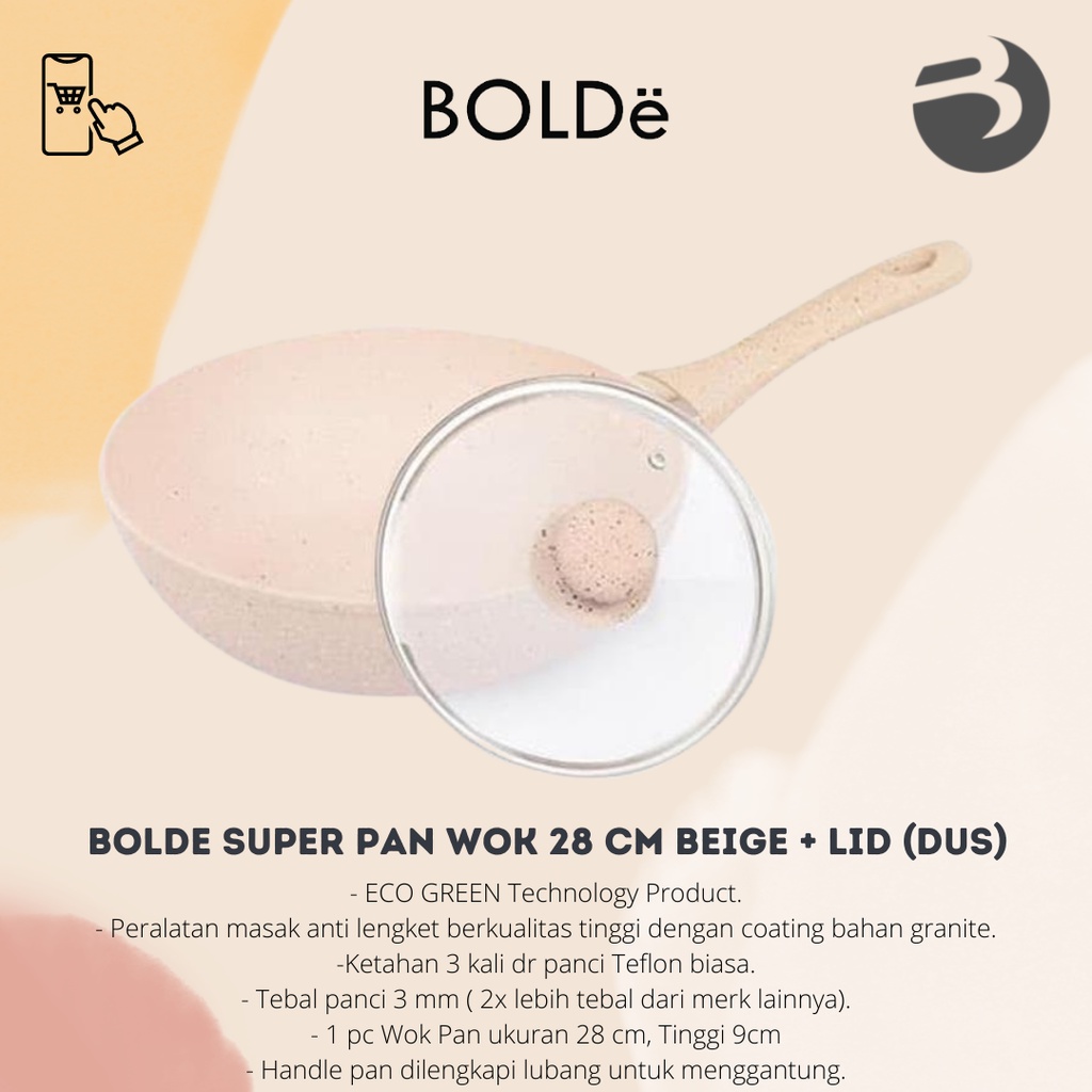 BOLDE SUPER PAN WOK 28 CM BEIGE + LID (DUS)