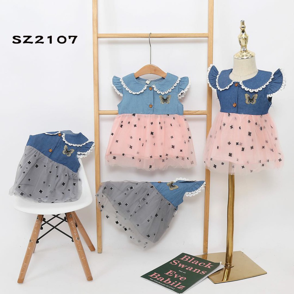 LittleAaron DRESS DENIM KUPU GLOW 2107 EBV Baju Dress Anak Perempuan Import Model Gaun