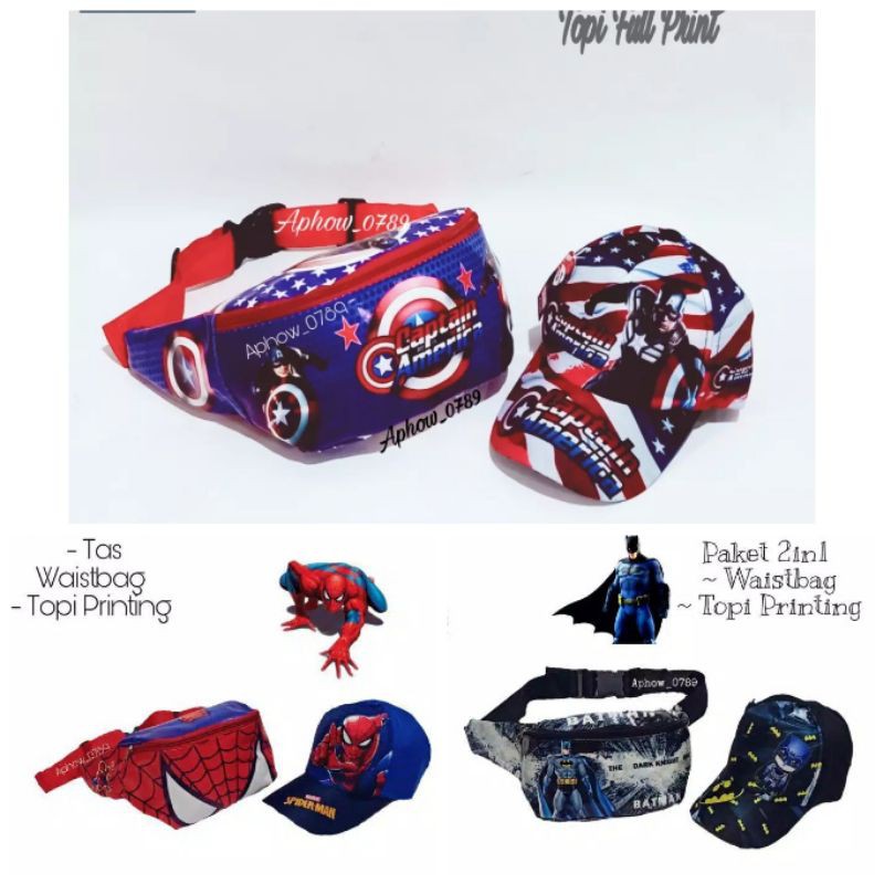 Tas selempang pria superhero gratis topi printing motif