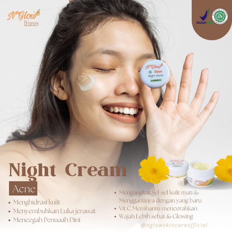 NIGHT CREAM ACNE N'GLOW SKINCARE / CREAM MALAM ACNE N GLOW / ECER N GLOW