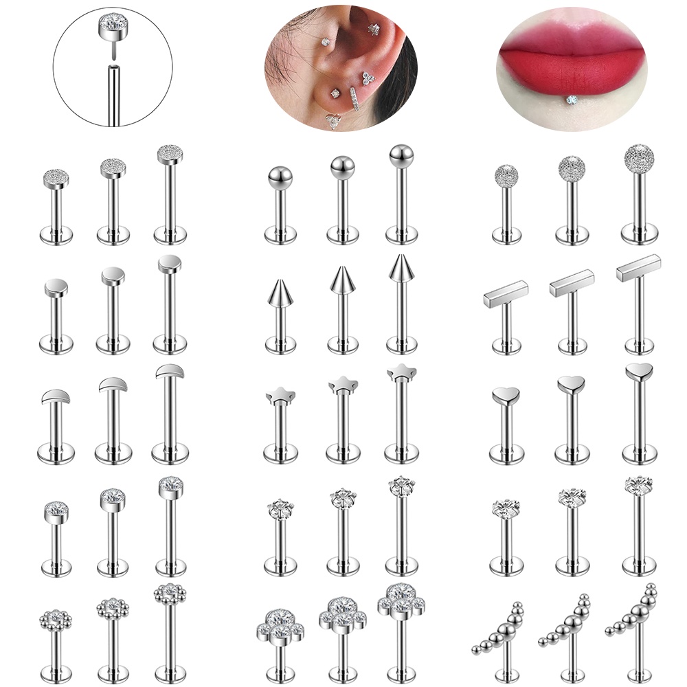 1pc 6 / 8 / 10mm Anting Tindik Bibir / Telinga Bentuk Bintang / Hati Bahan Stainless Steel