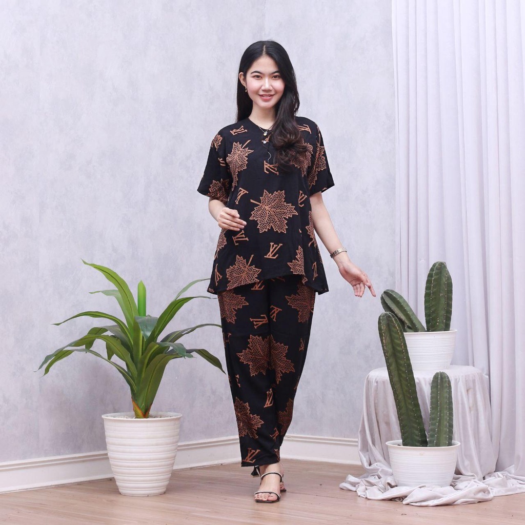 Setelan CP ANDIN Setelan Tyedye Batik Piyama Batik Baju Tidur Dater Cantik-VICKY HITAM