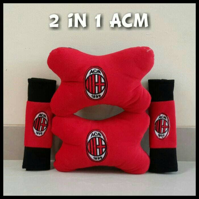TERMURAH Bantal Mobil Ac Milan 2 in 1/Car Set Bantal Mobil Ac Milan 2 in 1