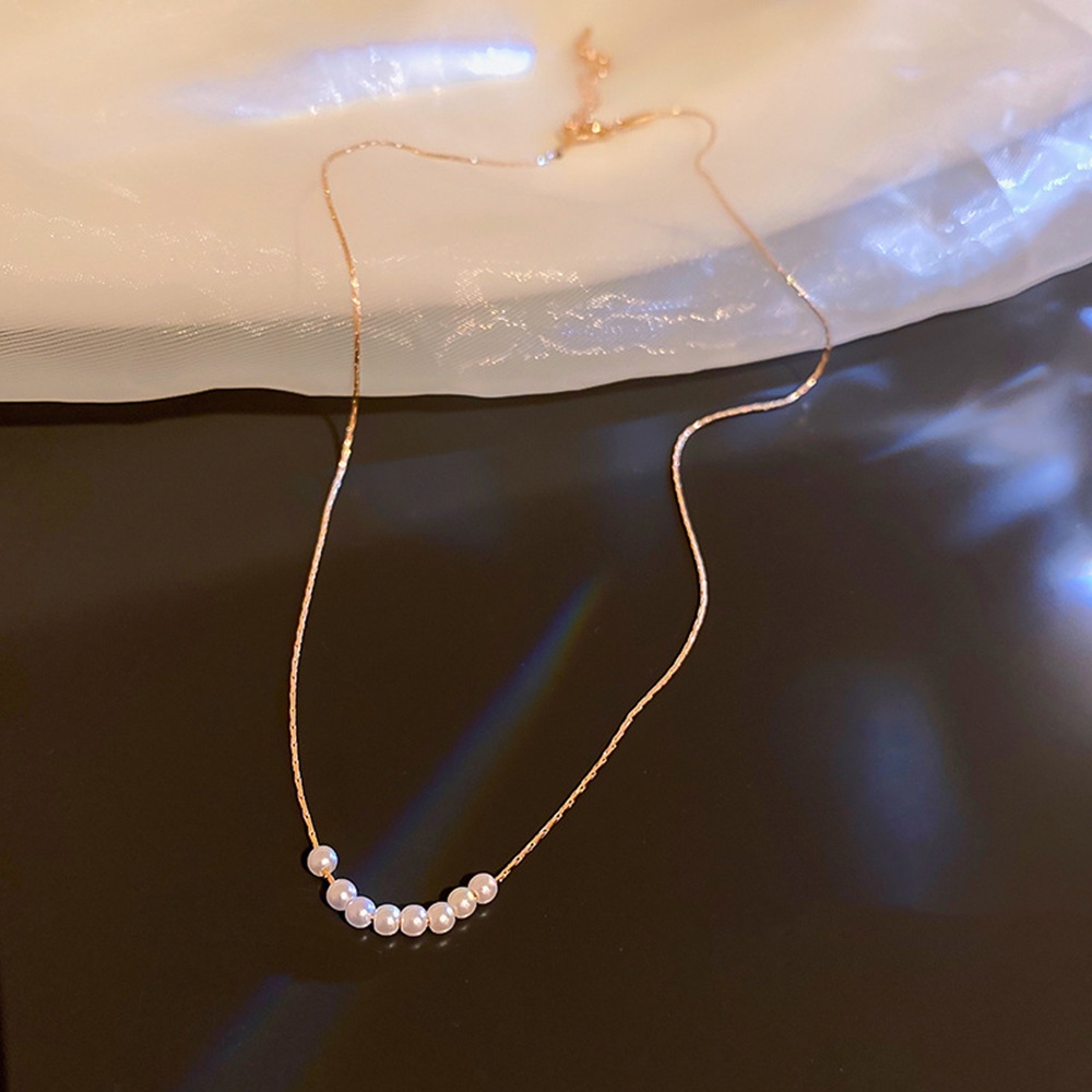 【COD Tangding】Kalung Rantai Tipis Aksen Mutiara Bentuk Geometris