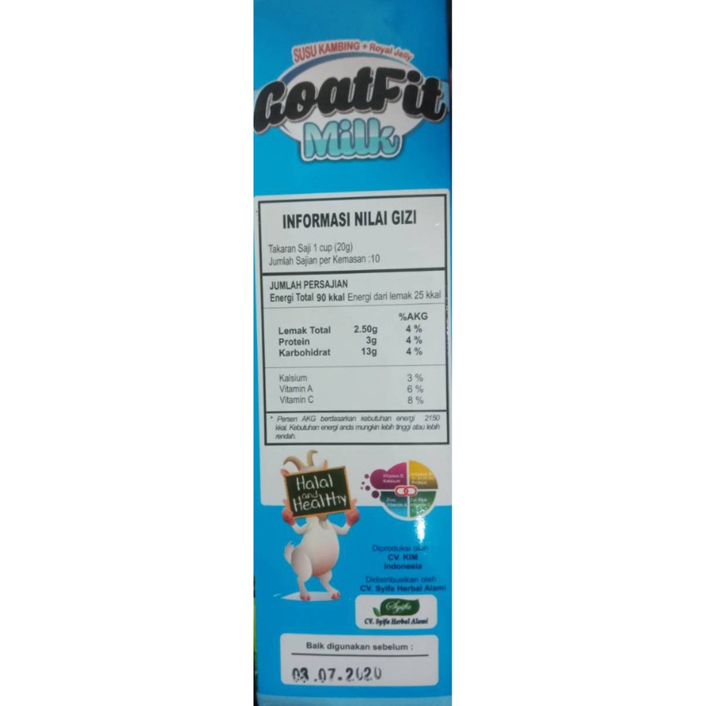 

Serbuk bubuk susu kambing etawa GoatFit / skygoat /gomars Milk powder neto 200gr berlabel halal حلال