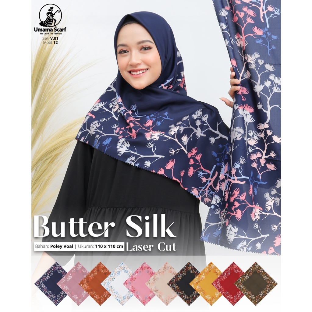 Segiempat Motif Hijab SILK OLIVIA MOTIF UMAMA 110x110 Butter Silk Velvet Motif-Design 12 Butter