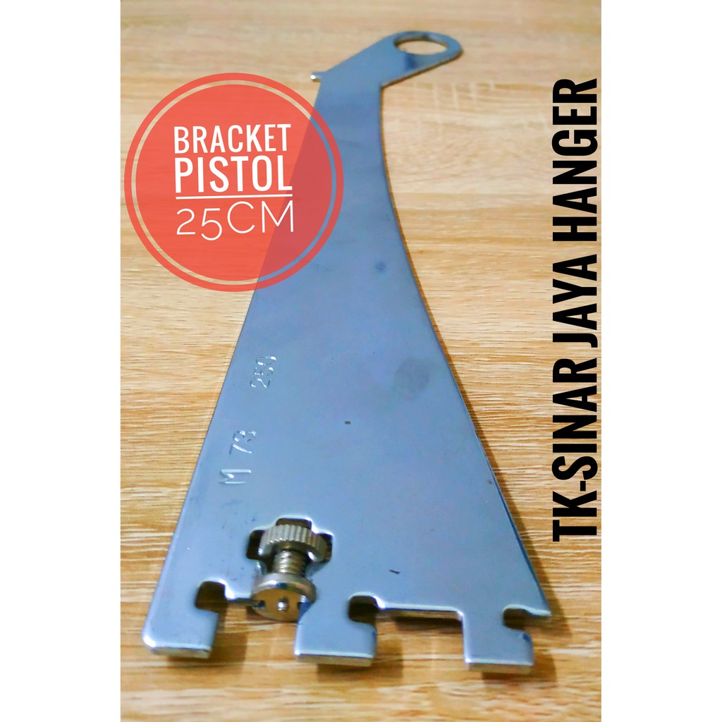 Bracket Pistol Penyangga Rak Kaca dan Pipa bulat. Ukuran 25Cm