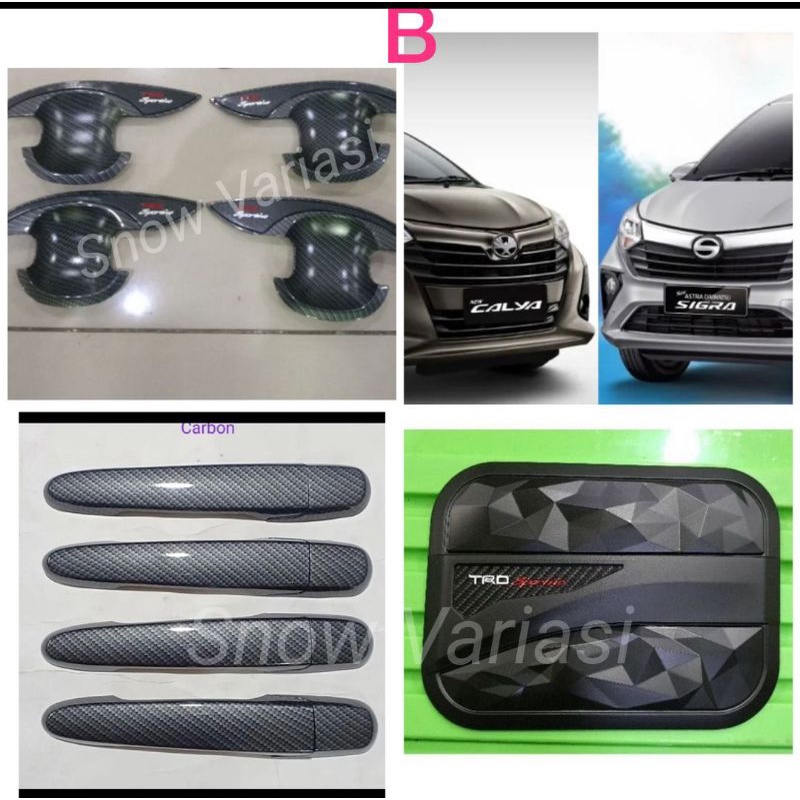 Paket Outer Handle Tank Cover Calya Sigra 2016 2018 2021 Trd Sportivo Hitam Carbon