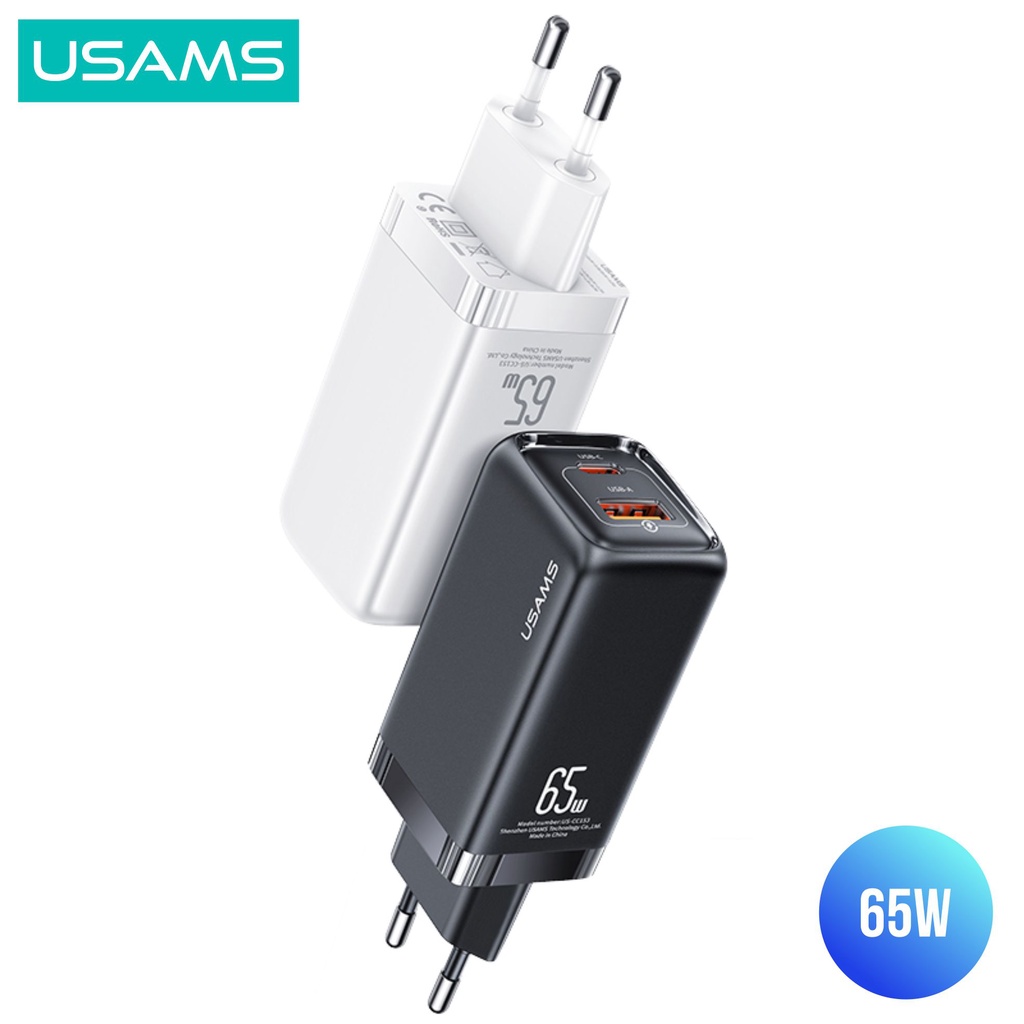 USAMS T47 Adaptor Kepala Charger Super Si Fast Charger Dual Port 65W