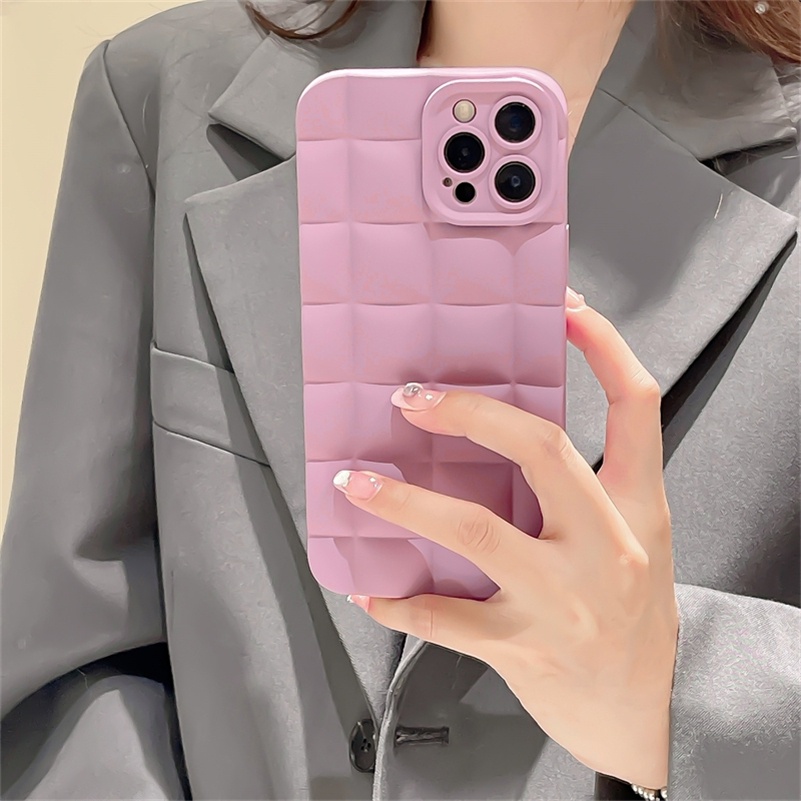 Soft Case Pelindung Lensa Bentuk Kotak 3D Warna Ungu Untuk iPhone 14 13 12 11 Pro Max SE 2020 Xr X Xs Max iPhone 7 8 6 6s Plus