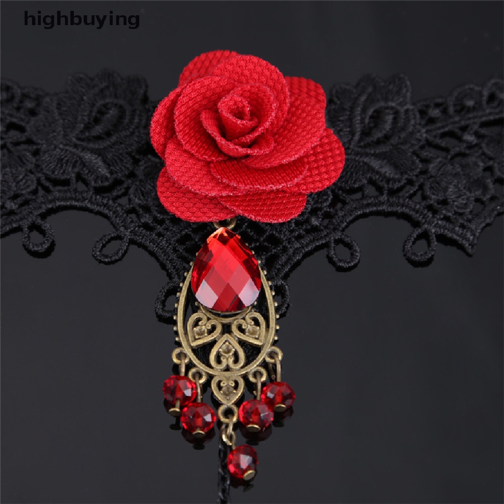 Hbid Gelang Sambung Cincin Bahan Lace Desain Mawar Merah Gaya Elegangothic Adjustable Untuk Wanita