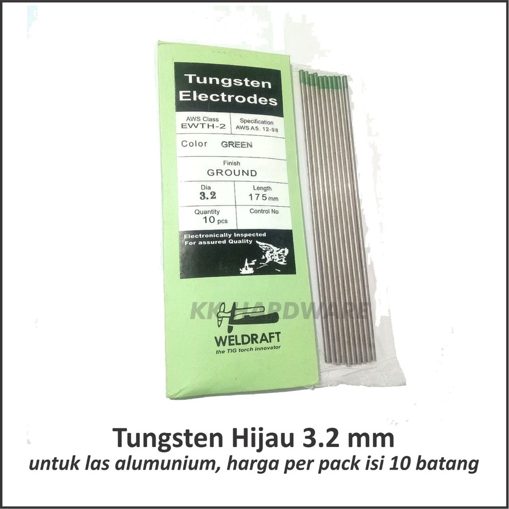Tungsten Rod Kawat Jarum Las Argon 3.2 mm Hijau Untuk Las Aluminium Argon Welding