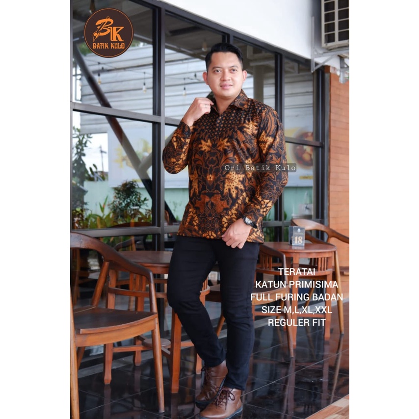 Batik pria lengan panjang HITAM GOLD COKLAT modern ORIGINAL BAJU PREMIUM KEKINIAN SOLO MURAH TERBARU &quot;KULO&quot;