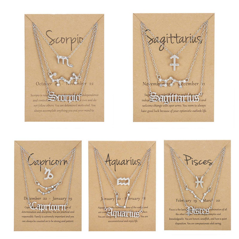 Fancyqube 3pcs / Set Kalung Liontin 12 Zodiak Kanker Leo Scorpio Warna Emas Untuk Hadiah
