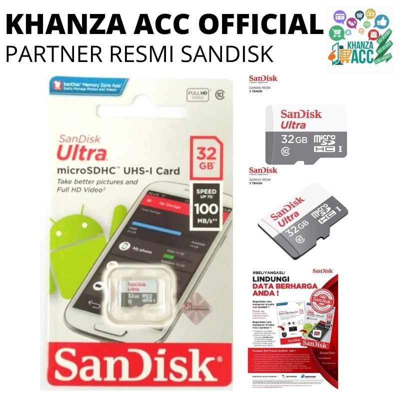 KHANZAACC Sandisk Ultra 32GB Memory Card MicroSD Speed Up To 100 Micro SD Memori Hp