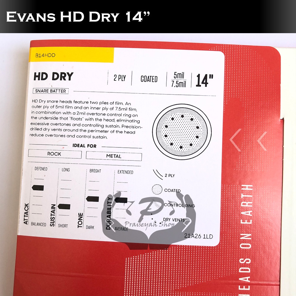 Evans HD Dry Snare 14 Inch (Batter / Head Atas) Head Drum 2 Ply