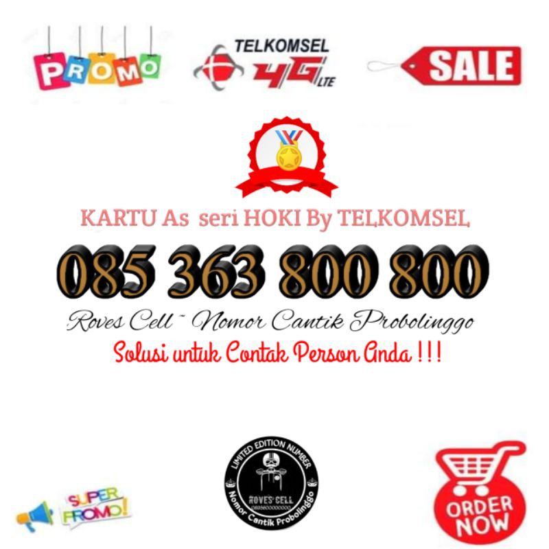 NOMOR CANTIK TELKOMSEL HOKY 085 363 800 800 HOKI KARTU AS 800800