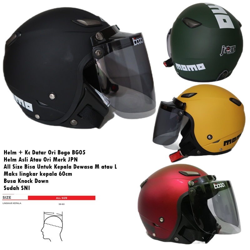 RudyHelm91 Helm Bogo Retro Klasik JPN MOMO Hitam Kuning Hijau Army Maroon Doff Glossy Kaca Datar Ori