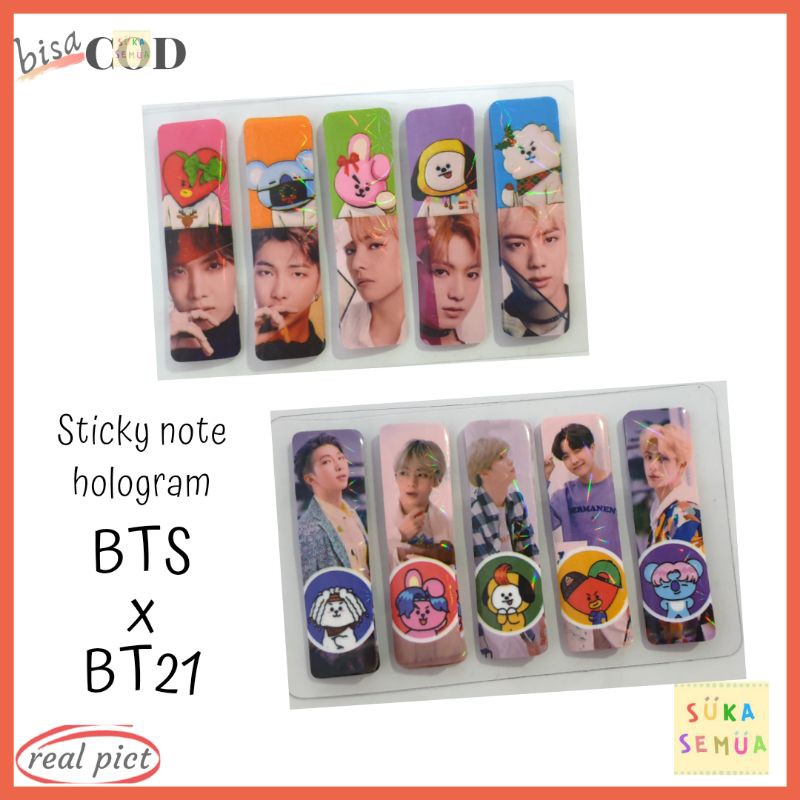 

Sticky Note BT Hologram Foto Mix // Label Pembatas Buku Halaman Notes Memo Karakter Army Bangtan