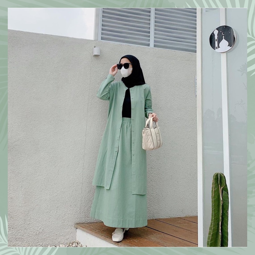 DISTRO - NALA SETELAN ROK DAN ATASAN FUL KANCING DEPAN BUSUI KEKINIAN FASHION MUSLIM ONE ROK OUTER