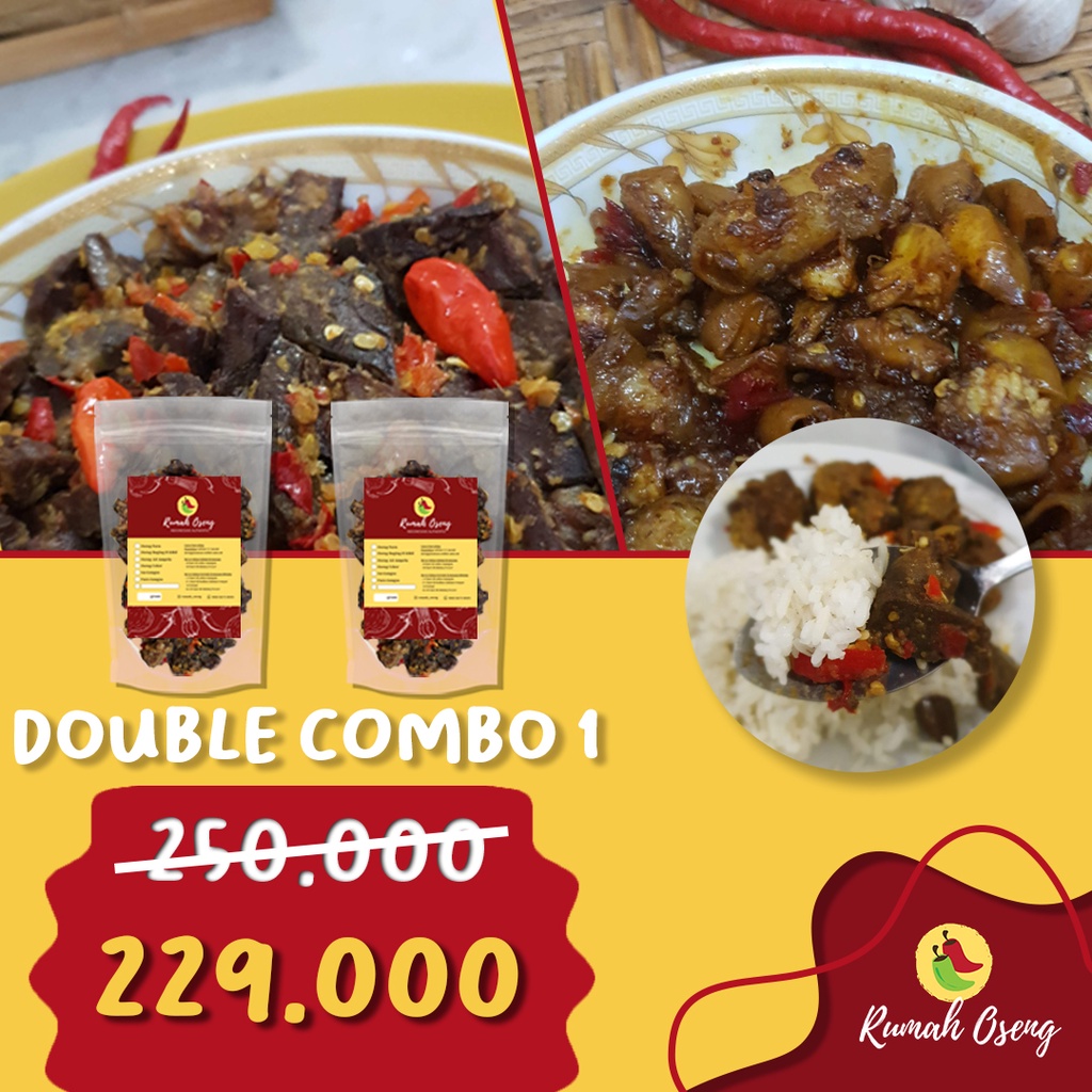 

Paket HEMAT Double Combo 1 (1 Oseng Paru dan 1 Oseng Iso) Lauk Pedas by Rumah Oseng
