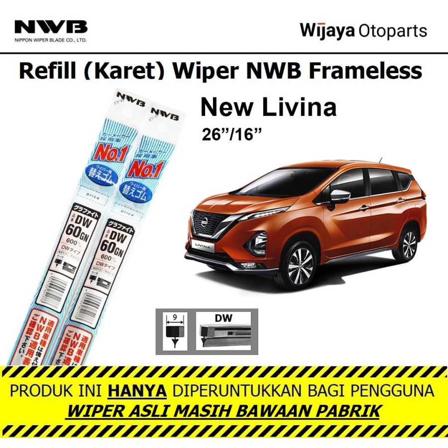 Refill Karet Wiper New Livina NWB Japan ukuran 26"&16"