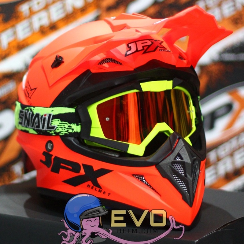 PROMO HELM JPX CROSS SOLID + GOGGLE SNAIL MX30 ORIGINAL HELM JPX SOLID JPX POLOS HELM CROSS POLOS HITAM DOFF PUTIH YELLOW JPX POLOS