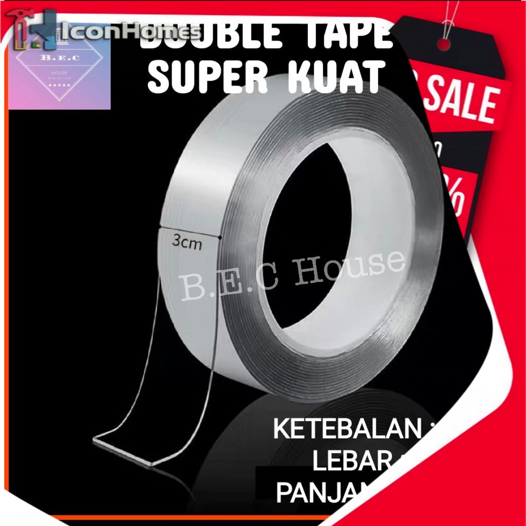 

[180gram][1mmX5meter] Double Tape Nano Tape Ivy Grip Tape Isolasi Selotip 2 Sisi Kuat Dicuci