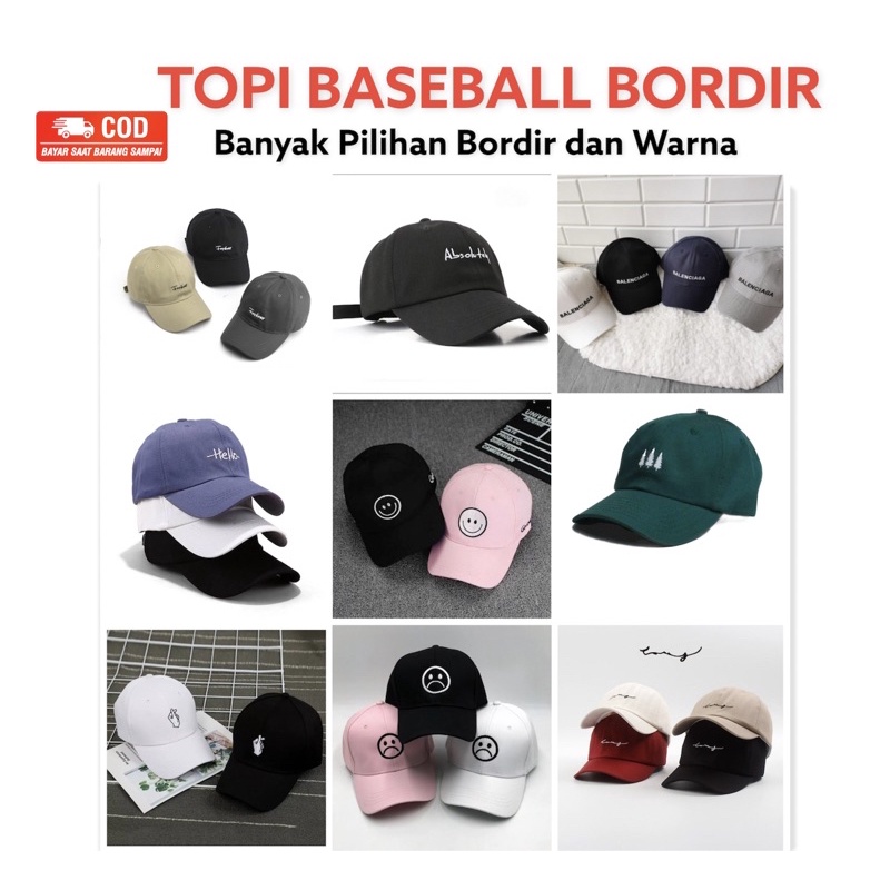 Topi Baseball Pria Wanita Dewasa Bordir Smiley Hello Savage Garis tiga Saranghae Love